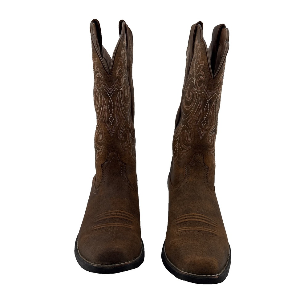 Ariat Round Up Square Toe Cowboy Boots Women 8.5 B Brown Leather Western Pull On - Picture 5 of 10
